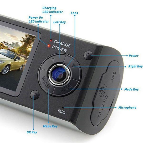 2021 Cámara dual más nueva Cámaras DVR para automóvil R300 GPS externo 3D G-Sensor 2 7 TFT LCD X3000 FHD 1080P Cam Videocámara Ciclo 233y