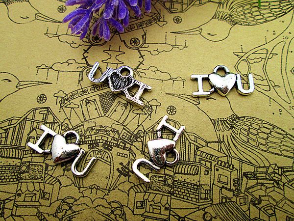

120pcs i heart u charms i love you charms pendants antiqued silver tone 17x9mm, Bronze;silver