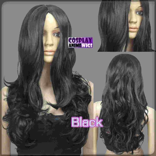 

60cm black heat styleable no bang curly wavy cosplay wigs 38_001, Golden;white