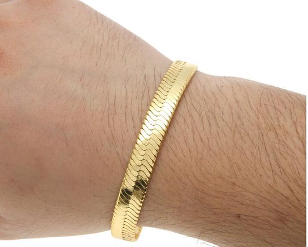 

hiphop solid men's blade snake bone chain bangles bracelet men fashion jewelry gold color copper 10mm 8inch flat snake bracelets link, Black