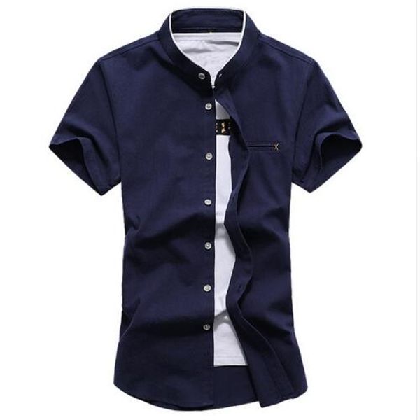 

wholesale- mandarin collar short sleeve shirt men 6xl 7xl big size 2017 fashion summer style men casual shirt, White;black
