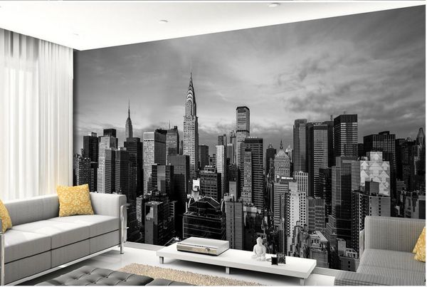 3d murales Wallpaper per soggiorno in bianco e nero Panorama di New York fotografia di architettura parete di fondo