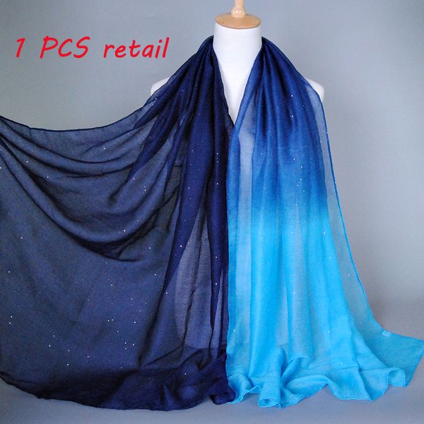 

wholesale- one pcs retail ombre glitter scarves fashion viscose cotton shade color muslim long winter popular wrap scarf shawls 180*90cm, Blue;gray