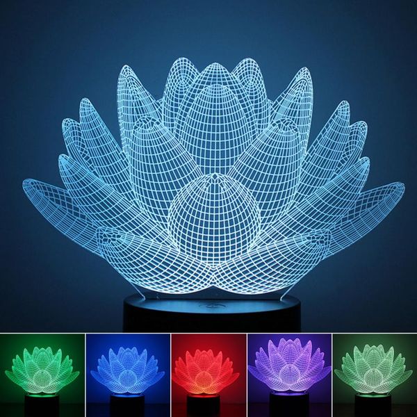 Acheter 7 Couleur Lotus Fleurs Lampe De Table Effet 3d Led Lumière Noël Vacances Lumière Pour Bébé Décoration Anniversaire De Mariage Décor De 1216