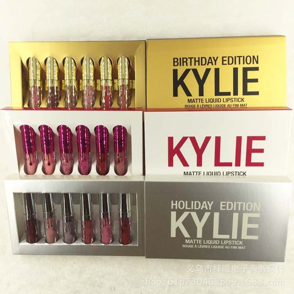 

new kylie jenner cosmetics matte liquid lipstick mini kit lip birthday edition limited with the golden box 6pcs/set lip gloss 3set