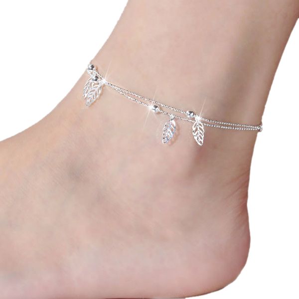 

new 925 sterling silver plated rose flower anklet bracelet chain leaf dolphin charm anklets for women barefoot sandal beach foot jewelry, Red;blue