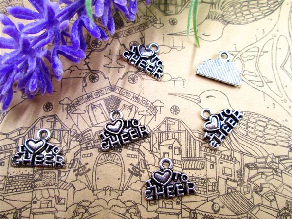 40pcs-I love to cheer charms silver Cheerleader Charm pendants  14x10mm