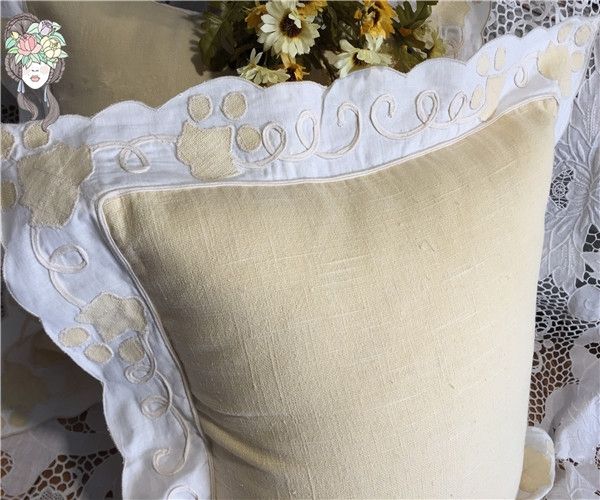 40cm Inside Light Yellow Linen Flower Embroidered Pad Cover Sofa