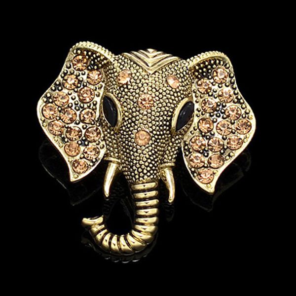 Spille a forma di elefante vintage Spilla da sciarpa Spilla animale con strass di cristallo lucido per donna Spille da uomo Gioielli Spille placcate in oro