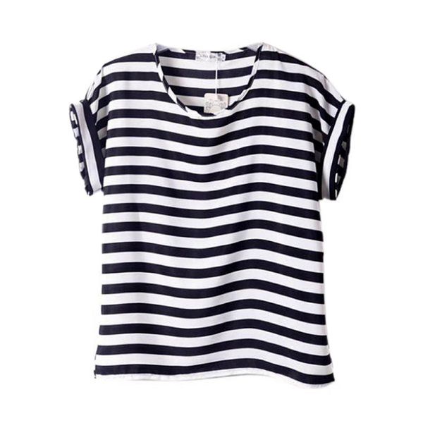 

chiffon women wholesale- loose female t-shirts short shirts clothing sleeve new girls striped sale ocbwq, Black