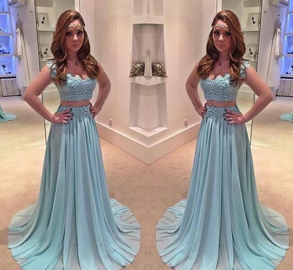 

light blue long prom dress unique two pieces chiffon women wear special occasion formal party dress plus size, Black