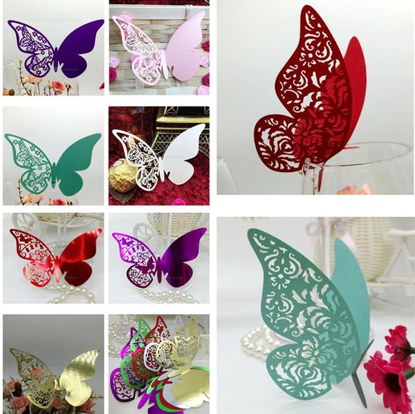 Laser Cut Butterfly Wedding Decorations Table Name Card Wine Glass
