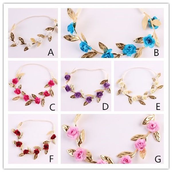 

baby small rose flower gold leaf headband flower crown garland tiara flowers hairband for floral hair baby head accessories, Slivery;white