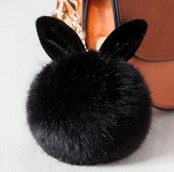 

fluffy bunny toys ear keychain rabbit key chain fur woman bag charms keyring pom pom car pendant key ring holder jewelry, Silver