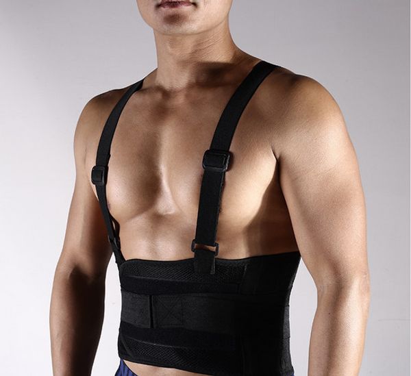 

adjustable back waist support belt men medical lumbar fitness weightlifting running back belt with shoulder straps breathable