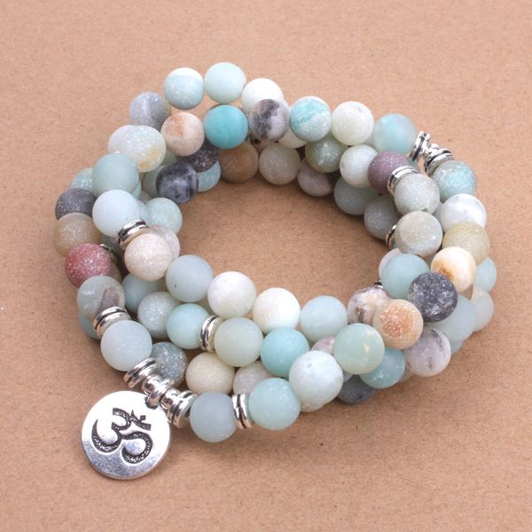 Womens Fashion Womens Bracelet Matte Frosted ite Beads with Lotus Om Buddha Charm Yoga Bracelet 108 Mala Necklace