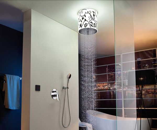

12" stainless Steel Round adjustable LED Ceiling shower rainfall shower in-wall mounted concealed shower set 5100-2