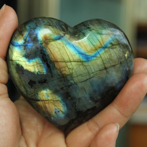 

About 200g Natural Heart-shaped Labradorite Crystal Rough Polished healing