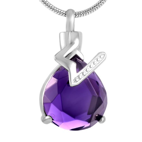 

ijd8646 water drop blue crystal stainless steel cremation pendant necklace memory ashes keepsake urn necklace, Silver