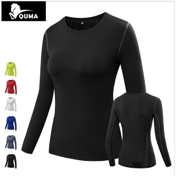 

new 2017 indoor women long sleeve stretch tight bodybuilding wear solid fitness pro sweat skinny soft show thin grils t shirts, White