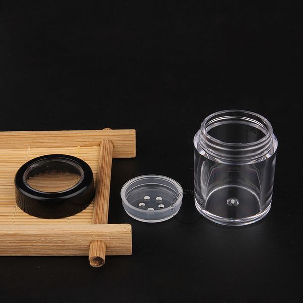 

New arrival makeup tool 50pc x 10g empty pla tic powder jar with black lid vi ible p container packaging hipping
