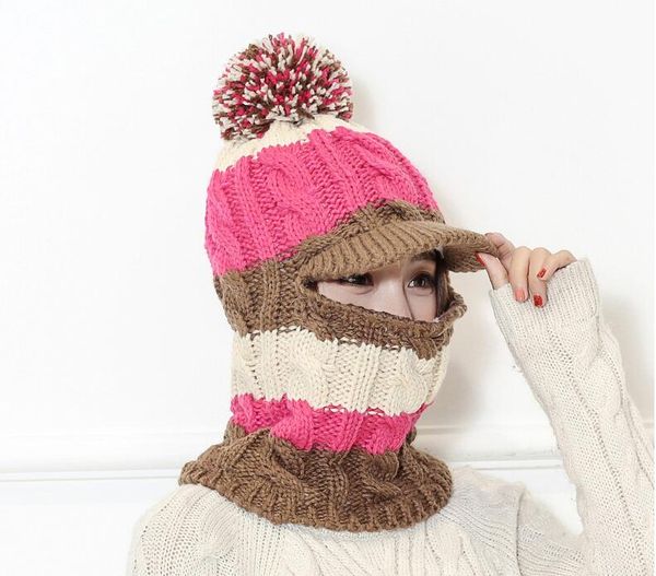 

2017 female winter knitted wool hat outdoor headgear cycling cold hat warm wind hood female ski ear protection head cap, Blue;gray