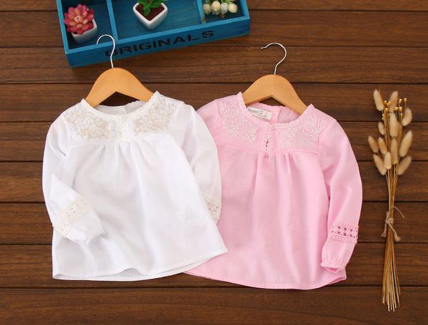 Baby Girls Shirts Long Sleeve Luxury Embroidered Floral Fashion Lace