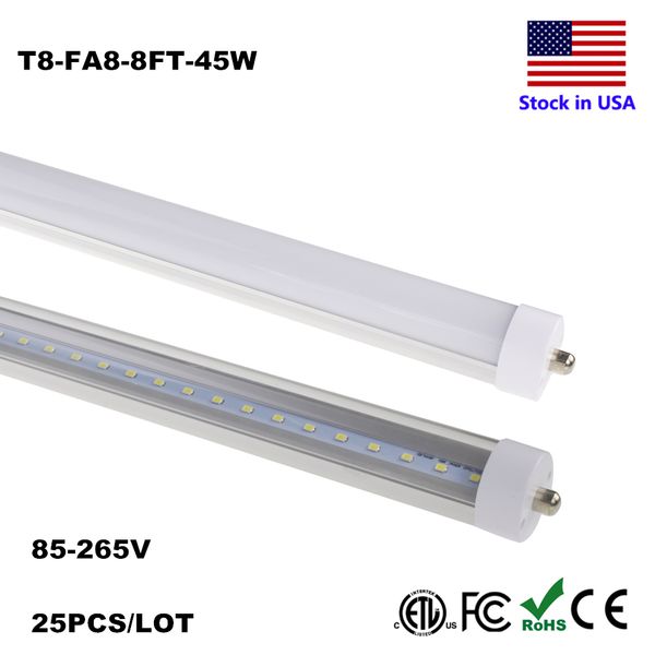 

5000k 6000k 8ft led трубки t8 single pin fa8 45w светодиодные люминесцентные лампы замена 8ft 8 футов лампы лампы smd2835 светодиодные лампо