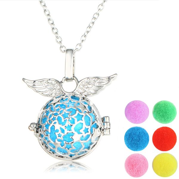 

2017 diy aromatherapy necklace angel wings pendant perfume essential oil diffuser locket necklace jewelry necklace for woman lovely gift, Silver