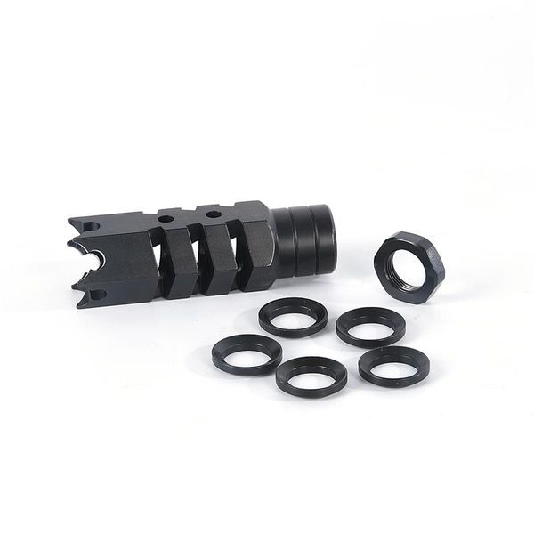 

steel fishbone style black muzzle brake for .223/5.56 1/2x28 pitch jam nut and crush washer included