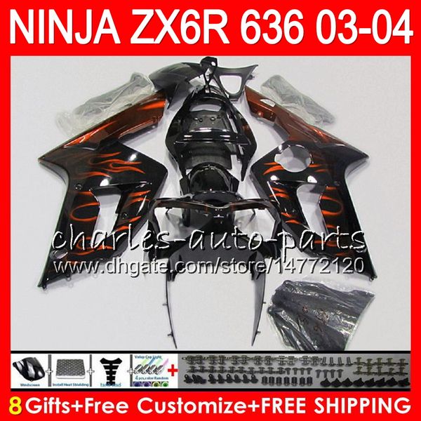 

8Gifts 23Color комплект для Kawasaki ниндзя ZX-6р 2003 2004 Кузов 29NO88 оранжевого пламени 600CC ZX636 на