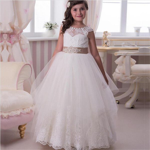 

new flower girl dresses sashes ball gown wedding party dress communion pageant dress for little girls kids/children dress, White;blue