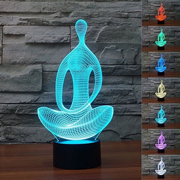 3D иллюзия лампа сидя медитации визуальный эффект ночник 7 цветов светится с сенсорным переключателем USB-кабель