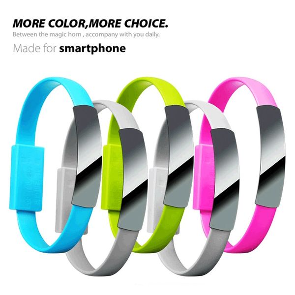 Atacado 100pcs / lot faixa de pulso curto Plano Pulseira cabo USB Magnetic Wrist Band 2.0 cabo do carregador da sincronização de dados para smartphone Android