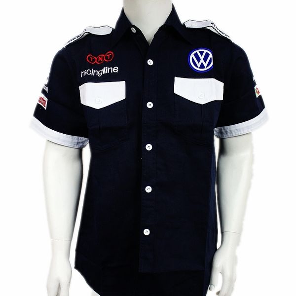 

original summer men cotton short sleeve f1 suit car overalls clothes motocross f1 shirt motortycle smock for volkswagen, White;black