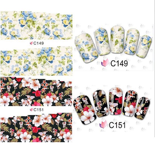 

50 sheets flower design watermark beauty nail art tips sticker full wraps water transfer stickers decals for nails, Black