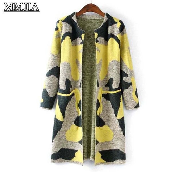 

wholesale- long sleeve sweater women 2016 autumn winter fashion new camouflage long knitted female cardigan women's trench, White;black