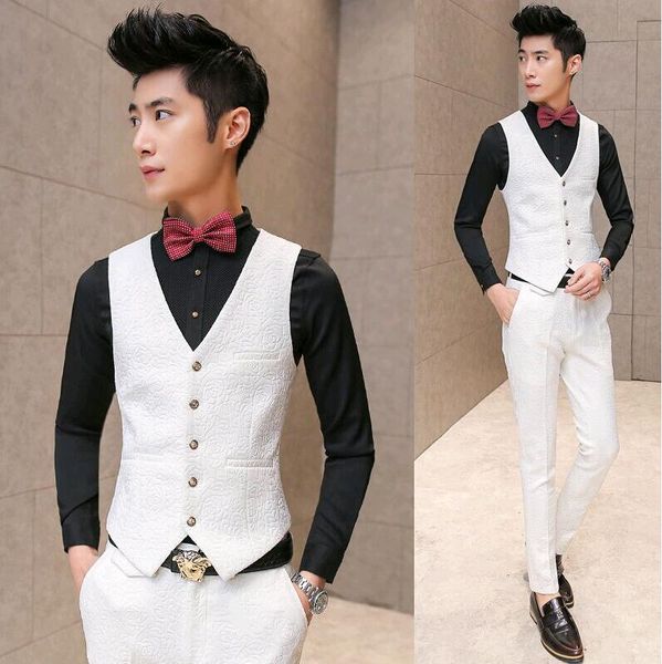 Blazer Wholesale 2017 Fashion Custom Men Abito Slip Fit Mens White Abito per matrimoni abiti da festa abiti da uomo smoking abiti con pantaloni 3