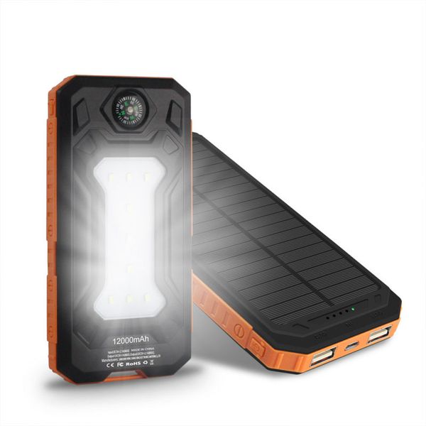 NUOVA Banca di energia solare impermeabile 20000mah Dual USB Li-Polymer Caricabatteria solare da viaggio Powerbank per tutti i telefoni