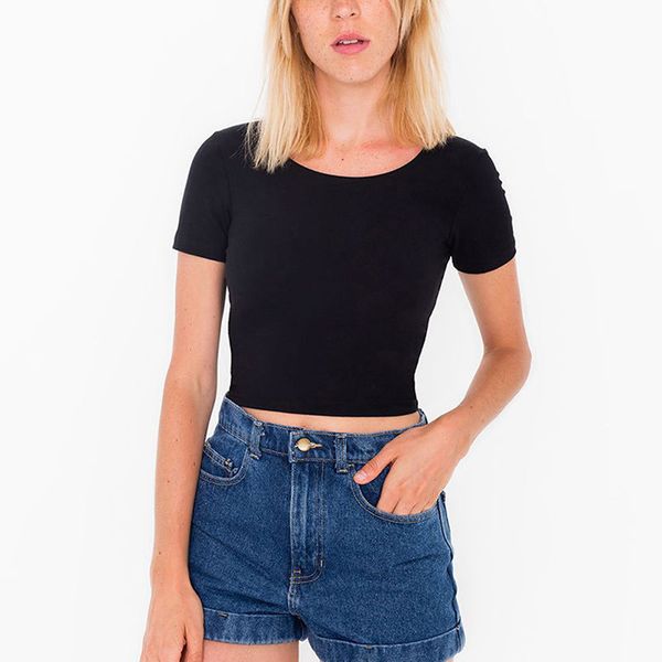 

wholesale- summer style 2016 women u neck navel-baring crop short sleeve t-shirt fashion basic tees, White
