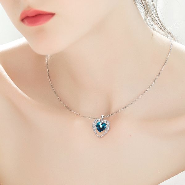 

classic blue/purple heart crystal pendant necklaces sparkling heart rhinestone necklace women fashion jewelry engagement, Silver