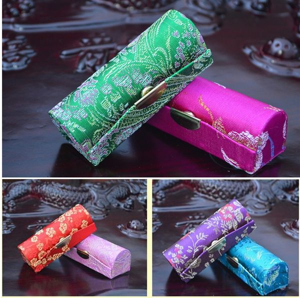 

random colour retro brocade embroidered lipstick empty cosmetic case holder box with mirror wonderful case and gift lipstick box 2748