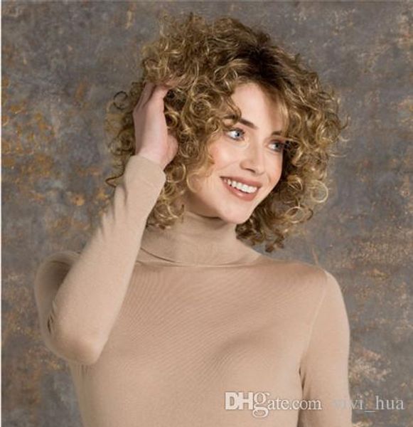

Blonde Short Kinky Natural Curly Wig for White Black Women Synthetic Hair High Heat Fiber Pelucas Rubias Perruque Perucas Pruiken Peruk