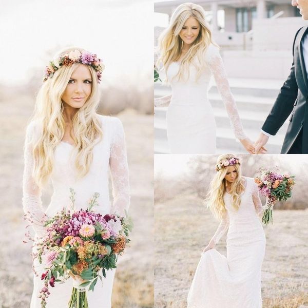 

custom made country style bohemian hippie lace wedding dresses 2020 v neck long sleeves plus size custom made sheer lace boho bridal gowns