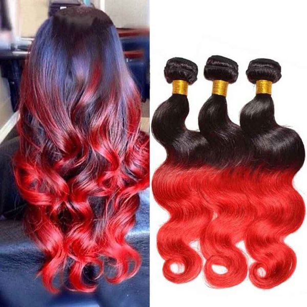 Ombre Hair Weave 9a Two Tone 1b Red Ombre Brazilian Body Wave