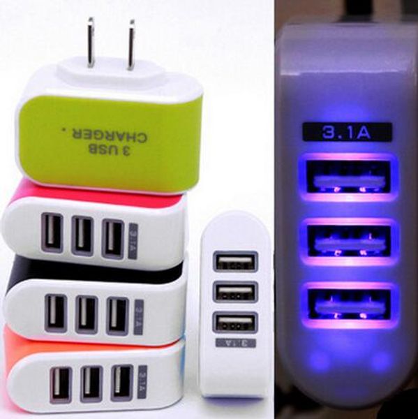 

сша ес plug 3 usb зарядное устройство 5v 3.1 a led адаптер путешествия удобный адаптер питания с тройными портами usb для мобильного телефон