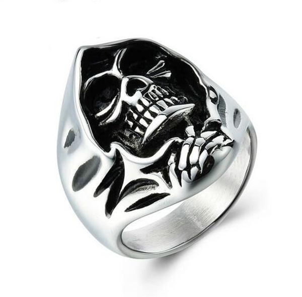 

fashion grim reaper punk skull finger rings trendy vintage men jewelry stainless steel bijouteries size 7-11 bague homme, Slivery;golden