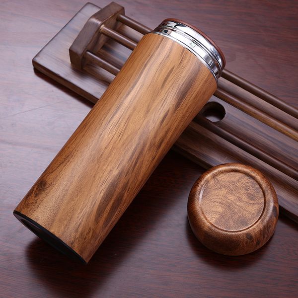 

350ml stainless steel water bottles 2 colors double wall insulation tea cups wooden bamboo color thermos cups wholesale