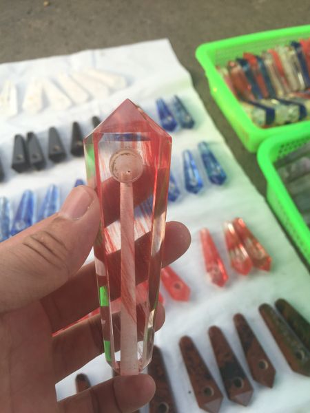 

10 cm natural red smelting stone carving crystal smoking tube personalized fashion holiday gift, Black