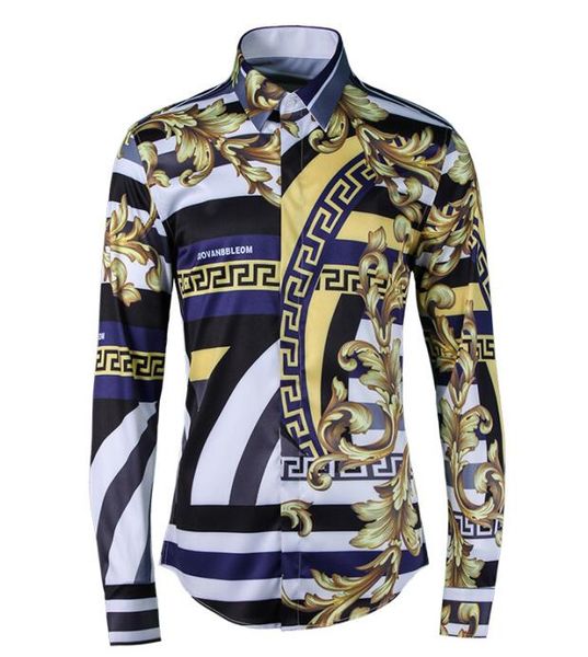 

Free Shipping 2017 New Autumn Arrival Royal Flower Pattern Striped Fashion Design High Quality Slim Mens Casual Long-sleeve Shirt Hot Sale